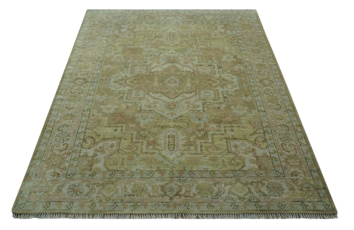 Custom Made Silver, Olive and Peach Hand Knotted Traditional wool area rug - The Rug Decor