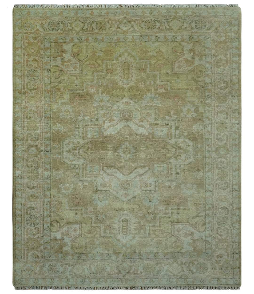 Custom Made Silver, Olive and Peach Hand Knotted Traditional wool area rug - The Rug Decor