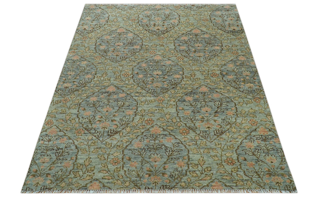 Custom Made Silver, Pink And Brown Floral Motifs Design Hand Knotted wool area rug - The Rug Decor