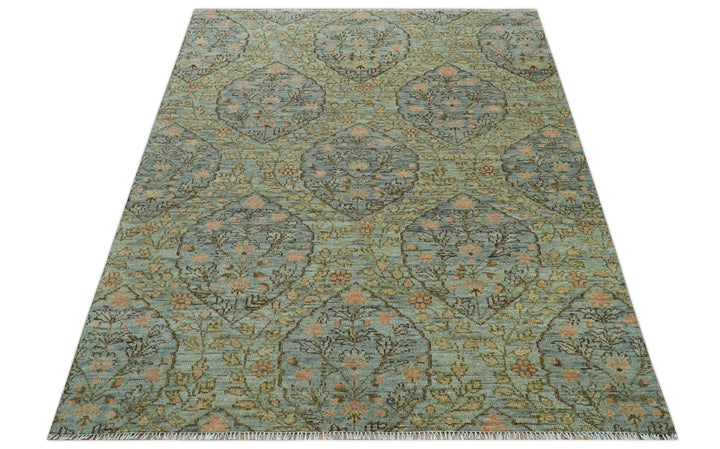 Custom Made Silver, Pink And Brown Floral Motifs Design Hand Knotted wool area rug - The Rug Decor