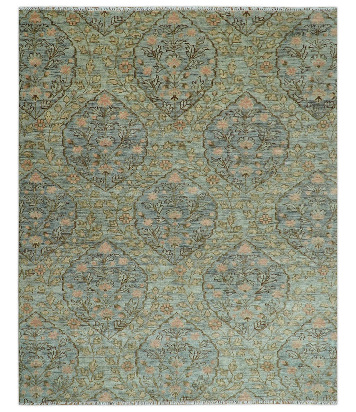 Custom Made Silver, Pink And Brown Floral Motifs Design Hand Knotted wool area rug - The Rug Decor
