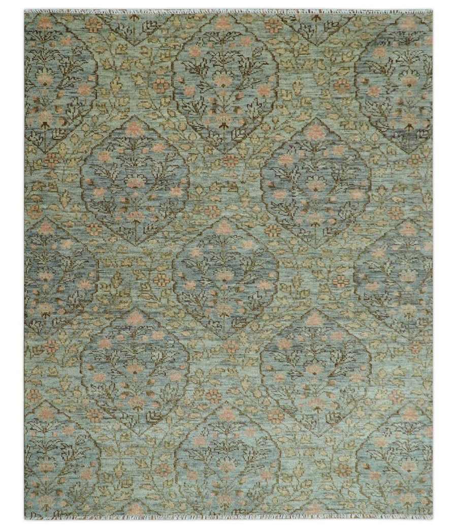 Custom Made Silver, Pink And Brown Floral Motifs Design Hand Knotted wool area rug - The Rug Decor