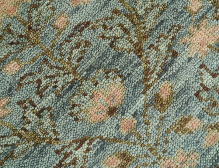 Custom Made Silver, Pink And Brown Floral Motifs Design Hand Knotted wool area rug - The Rug Decor