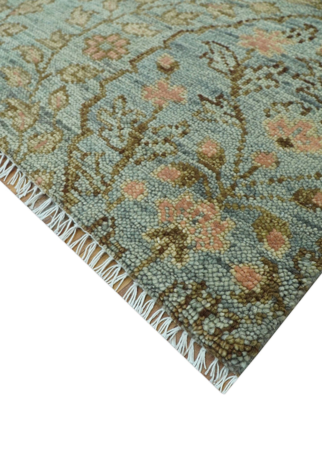 Custom Made Silver, Pink And Brown Floral Motifs Design Hand Knotted wool area rug - The Rug Decor