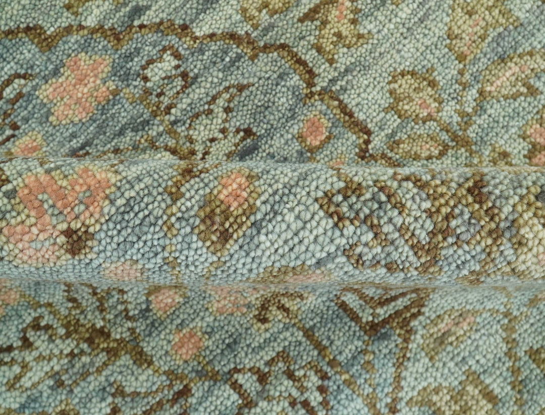 Custom Made Silver, Pink And Brown Floral Motifs Design Hand Knotted wool area rug - The Rug Decor