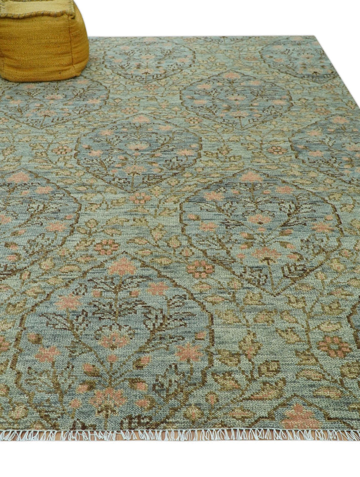Custom Made Silver, Pink And Brown Floral Motifs Design Hand Knotted wool area rug - The Rug Decor