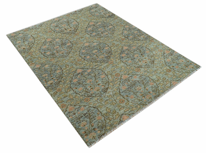Custom Made Silver, Pink And Brown Floral Motifs Design Hand Knotted wool area rug - The Rug Decor