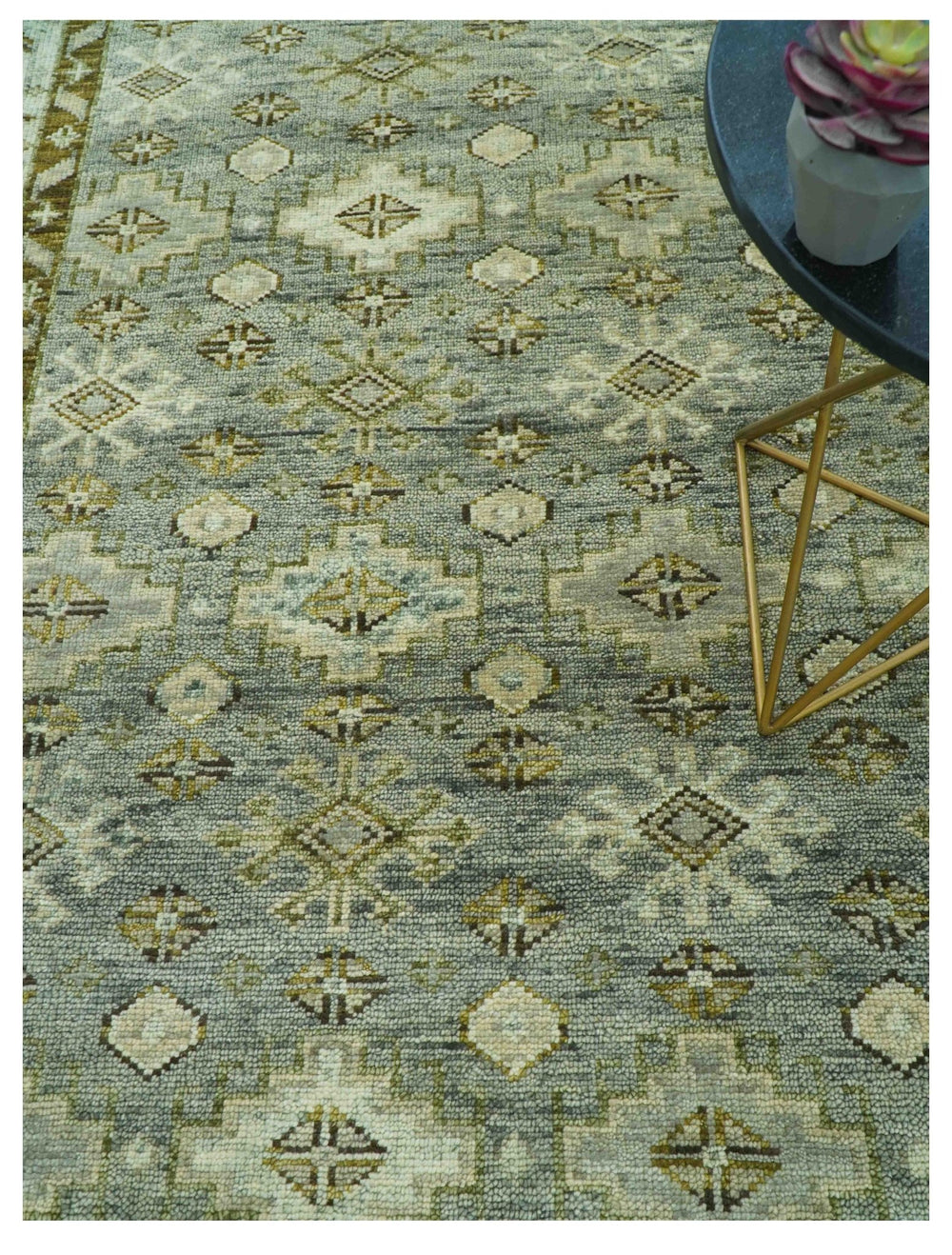 Custom Made Silver Traditional Heriz Design Hand Knotted wool area rug - The Rug Decor