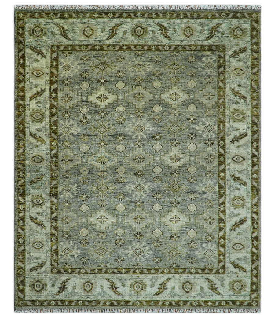 Custom Made Silver Traditional Heriz Design Hand Knotted wool area rug - The Rug Decor