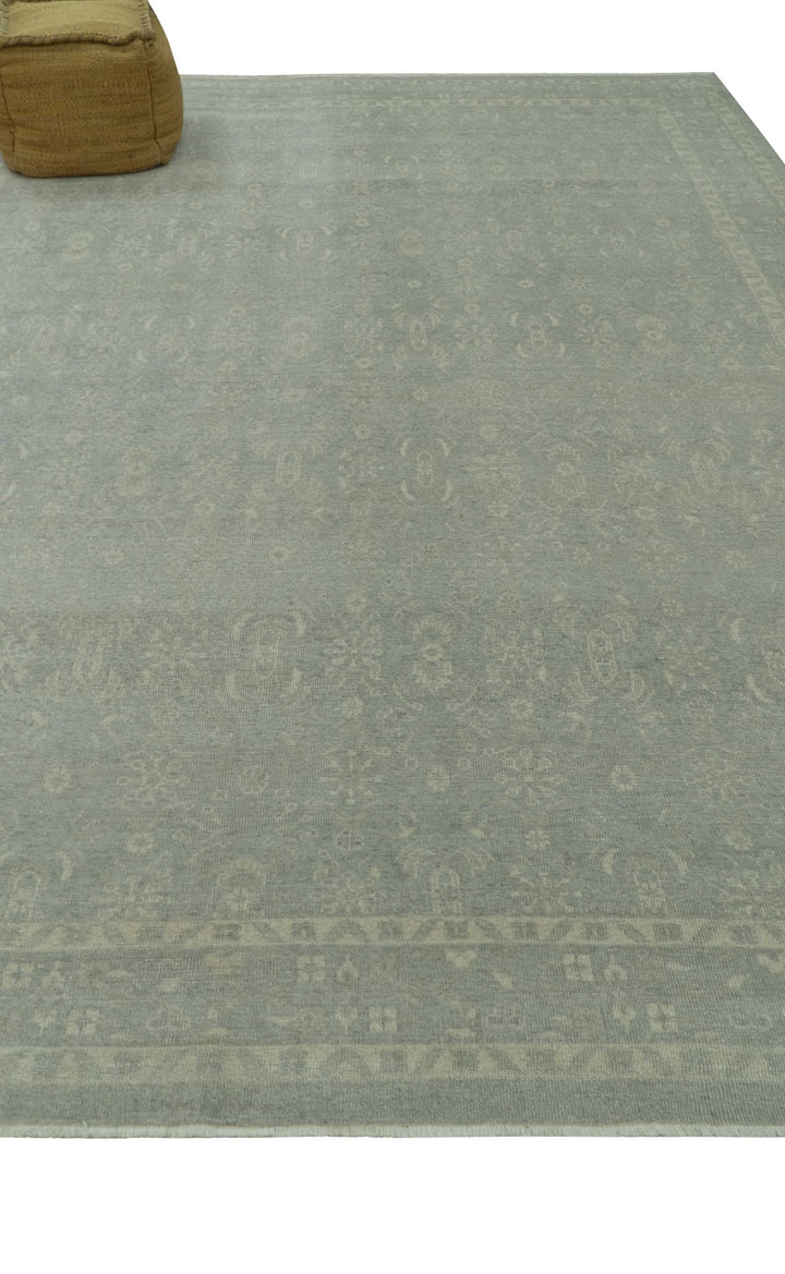 Custom Made Silver Traditional Silver Hand Knotted Wool Rug - The Rug Decor