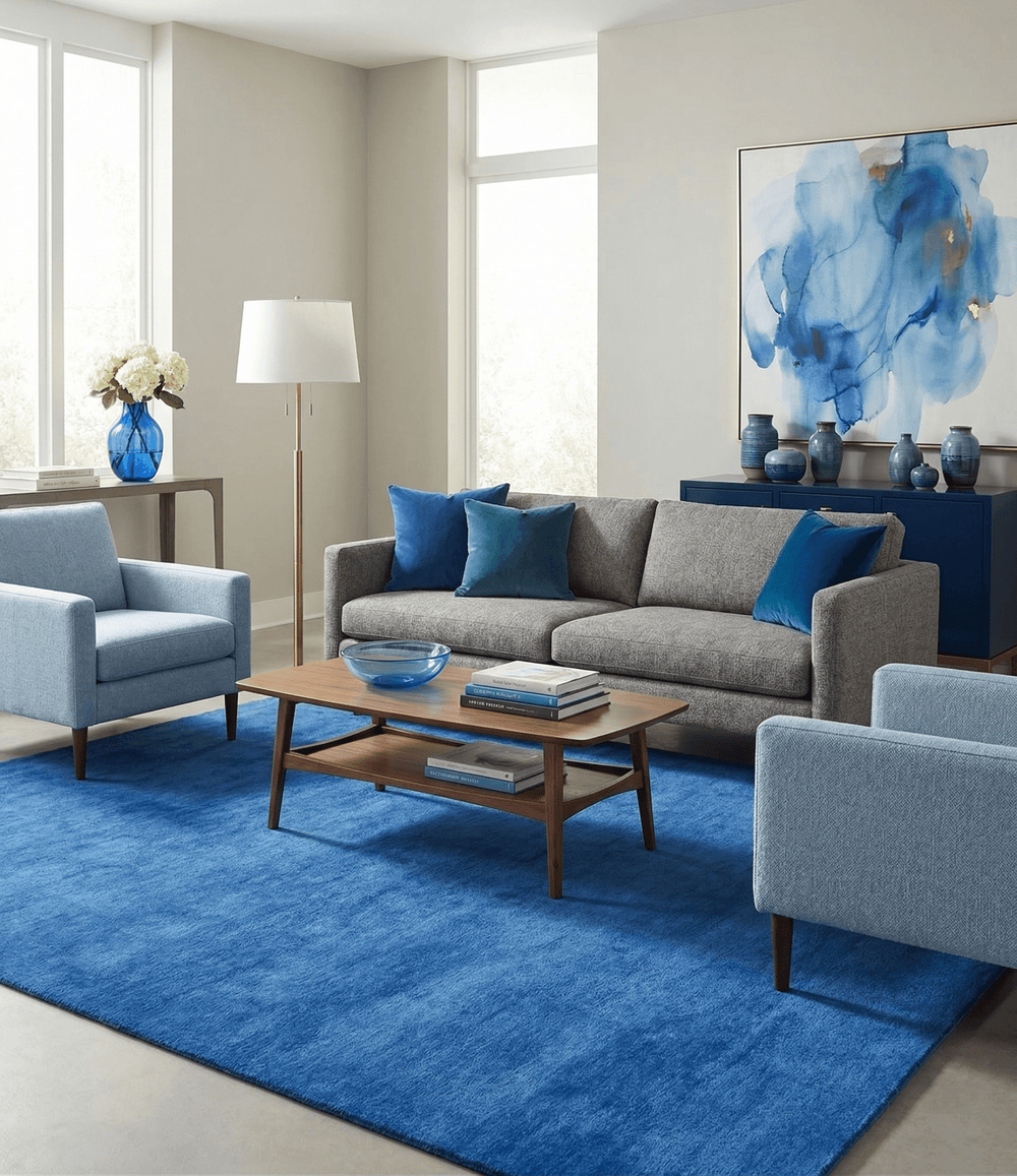 Custom made solid Blue Woolen Hand Tufted contemporary area Rug - The Rug Decor