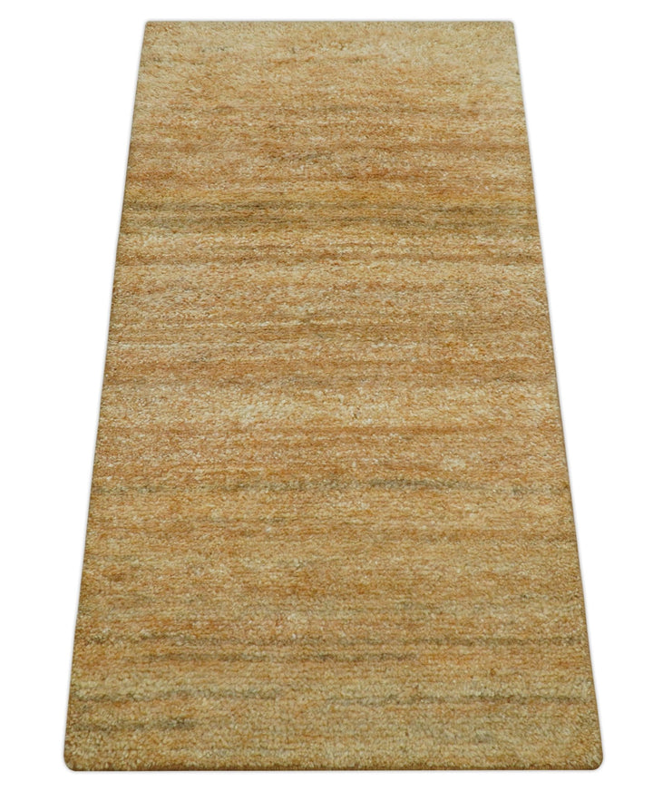 Custom Made Solid Design Camel Hand Knotted Wool Area Rug - The Rug Decor