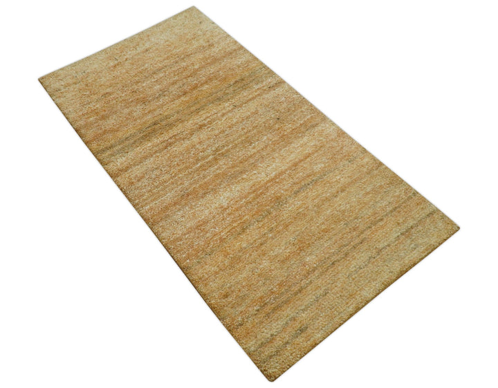 Custom Made Solid Design Camel Hand Knotted Wool Area Rug - The Rug Decor