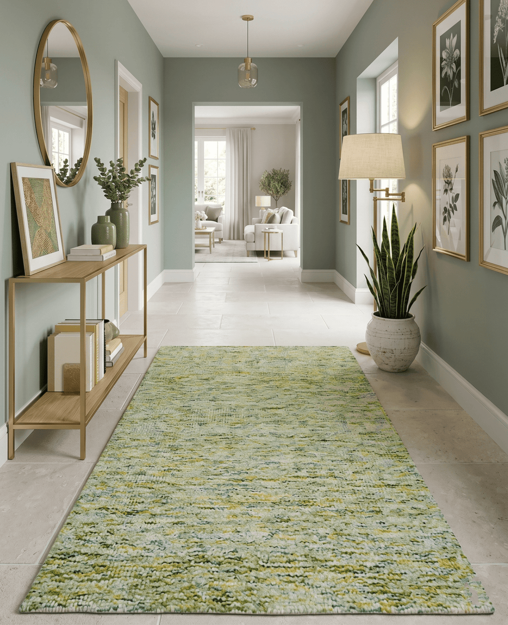 Custom Made Solid Green And Ivory Hand Tufted Natural Wool Area Rug - The Rug Decor