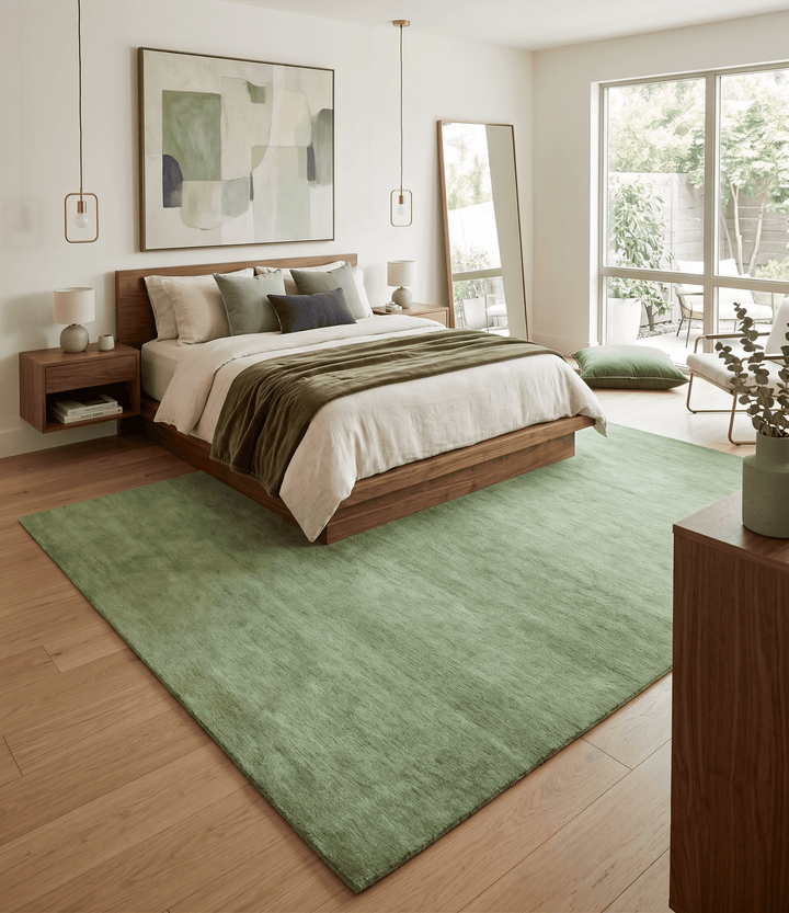 Custom Made solid Green Woolen Hand Tufted contemporary area Rug - The Rug Decor