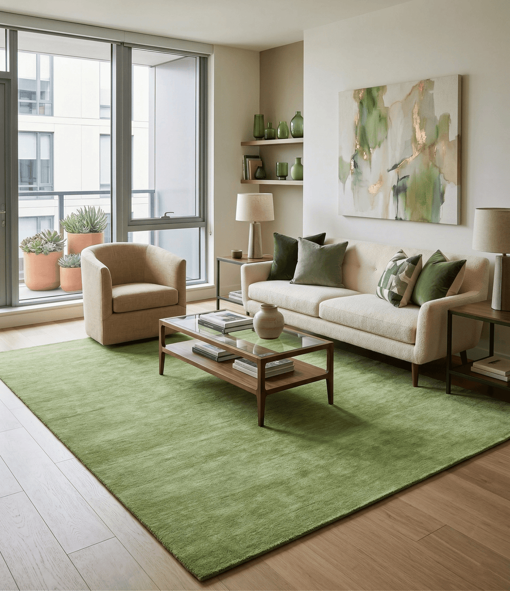 Custom Made solid Green Woolen Hand Tufted contemporary area Rug - The Rug Decor