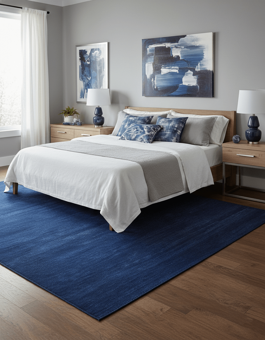 Custom Made Solid Modern Blue Hand Tufted thick Wool Area Rug - The Rug Decor