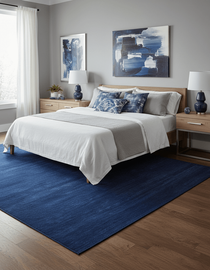 Custom Made Solid Modern Blue Hand Tufted thick Wool Area Rug - The Rug Decor