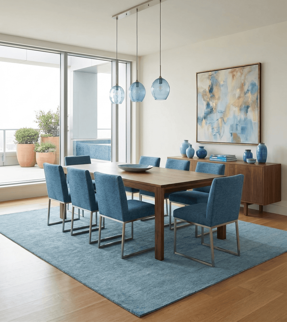 Custom Made Solid Plane Light Blue Woolen Hand Tufted wool area Rug - The Rug Decor