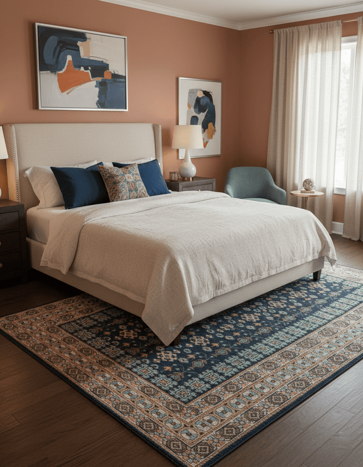 Custom Made Teal And Brown Traditional Tribal Design Hand Knotted Wool Rug - The Rug Decor