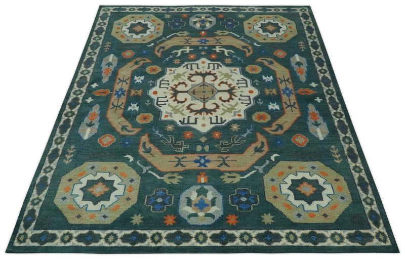 Custom Made Teal and Ivory Hand Knotted Traditional Mamluk Design wool Rug - The Rug Decor