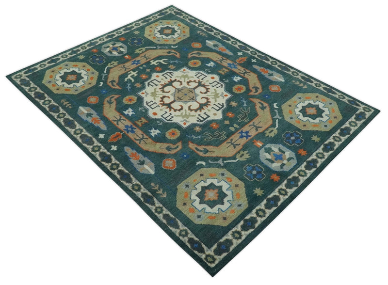 Custom Made Teal and Ivory Hand Knotted Traditional Mamluk Design wool Rug - The Rug Decor