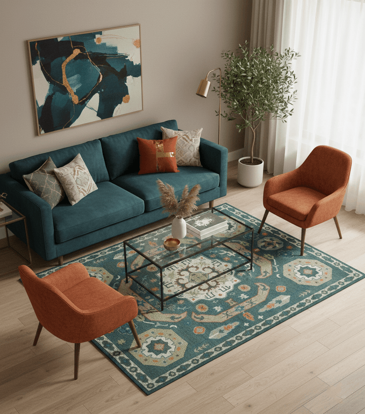 Custom Made Teal and Ivory Hand Knotted Traditional Mamluk Design wool Rug - The Rug Decor