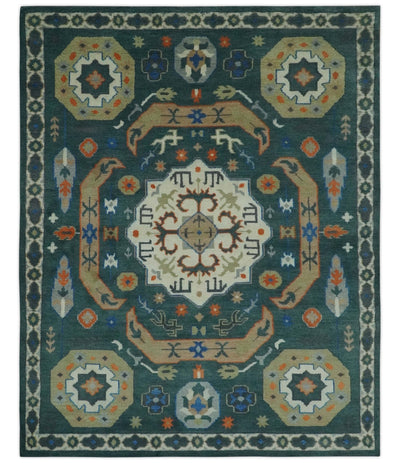 Custom Made Teal and Ivory Hand Knotted Traditional Mamluk Design wool Rug - The Rug Decor