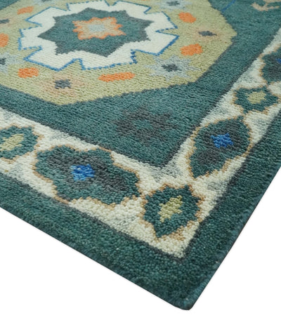 Custom Made Teal and Ivory Hand Knotted Traditional Mamluk Design wool Rug - The Rug Decor