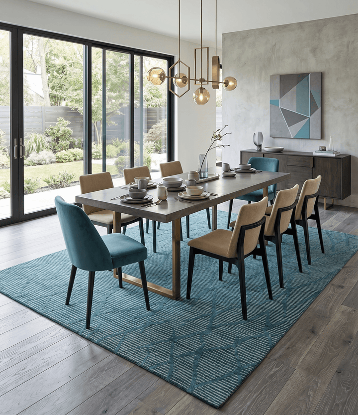 Custom Made Teal and Ivory Modern Stripes Design Hand Knotted wool Area Rug - The Rug Decor