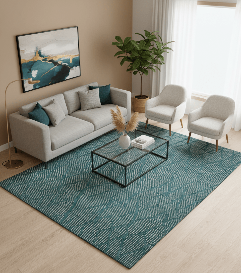 Custom Made Teal and Ivory Modern Stripes Design Hand Knotted wool Area Rug - The Rug Decor