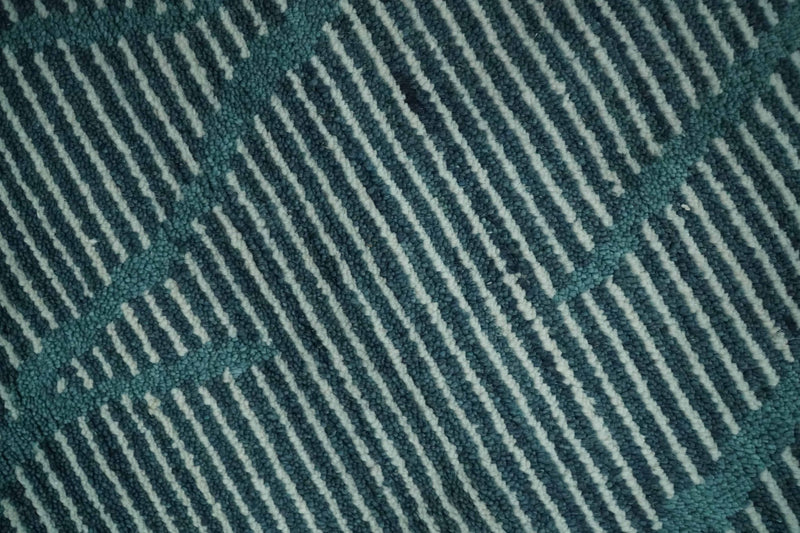 Custom Made Teal and Ivory Modern Stripes Design Hand Knotted wool Area Rug - The Rug Decor