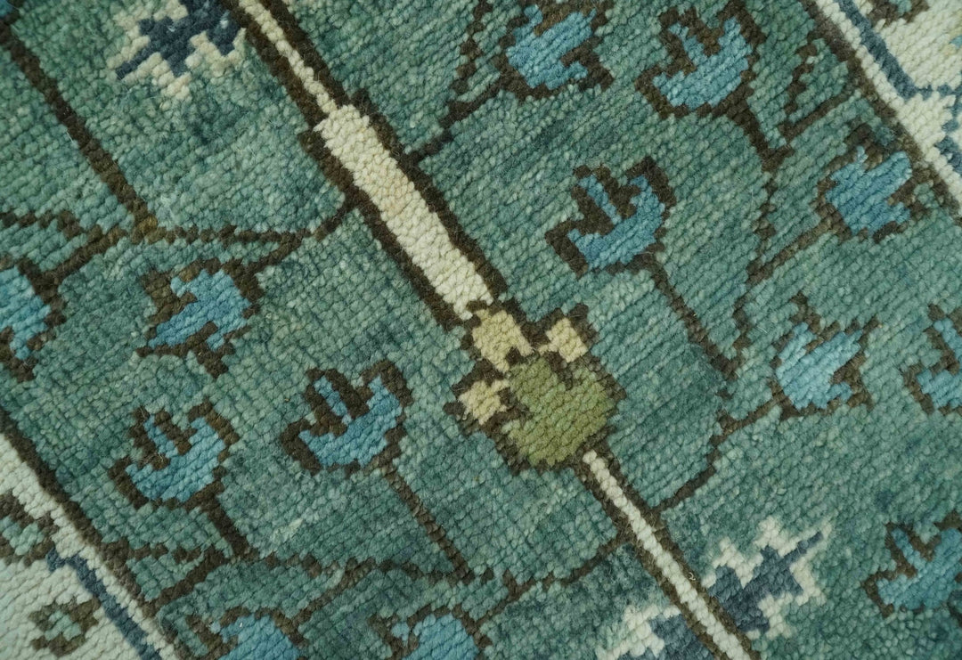 Custom Made Teal And Ivory Tree of life Hand Knotted Runner Rug - The Rug Decor