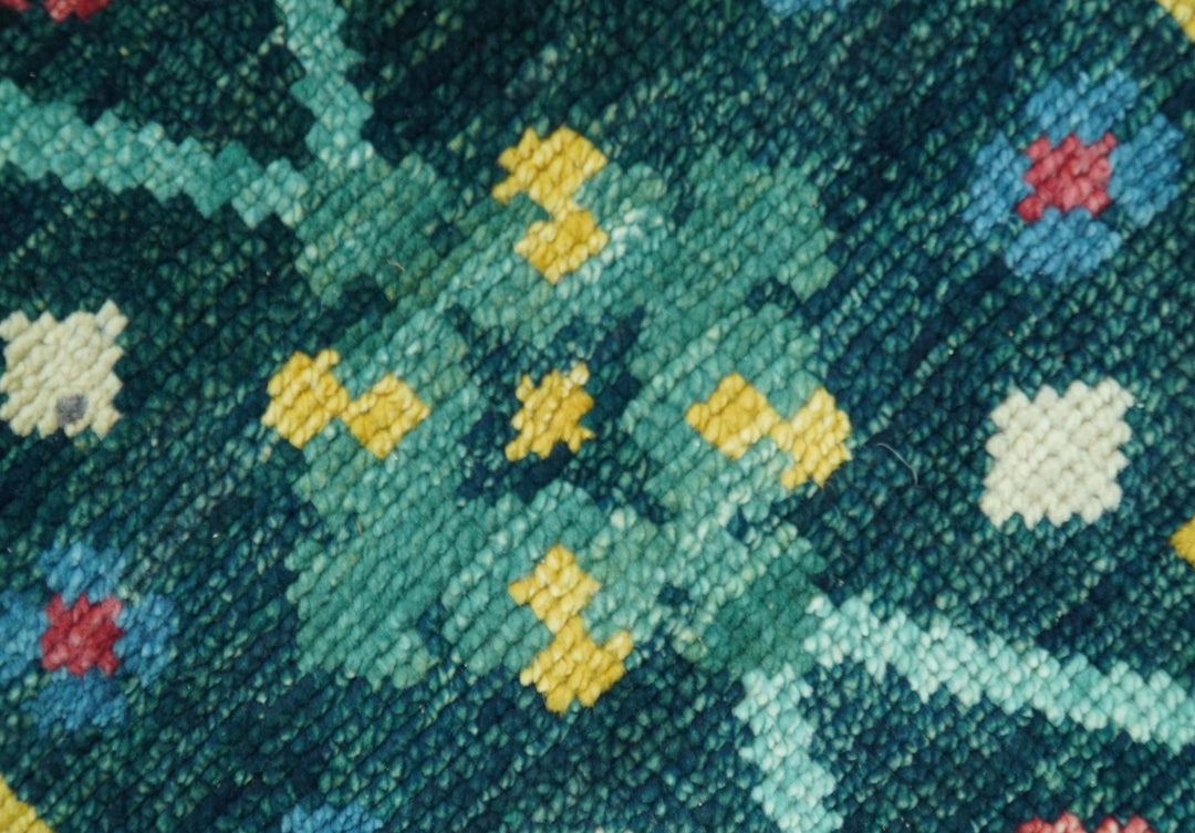 Custom Made Teal And Mustard Traditional Floral Motifs Hand Knotted Wool Rug - The Rug Decor