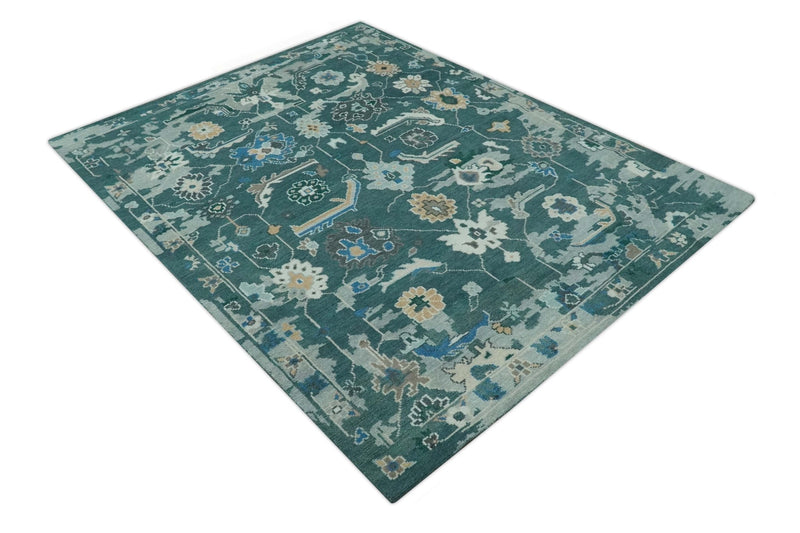 Custom Made Teal and Silver Traditional Oriental Oushak wool Area Rug - The Rug Decor