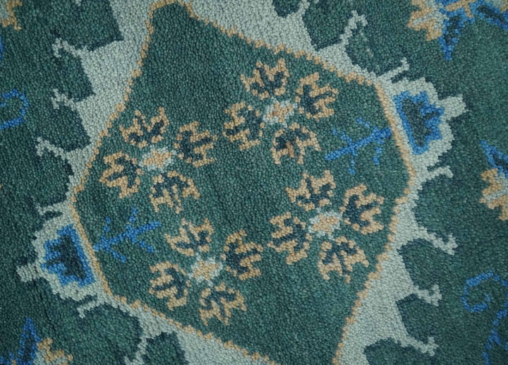 Custom Made Teal, Blue, Peach and Silver Hand Knotted Traditional Heriz wool Area Rug - The Rug Decor