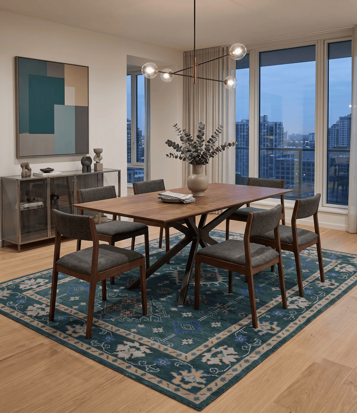 Custom Made Teal, Blue, Peach and Silver Hand Knotted Traditional Heriz wool Area Rug - The Rug Decor