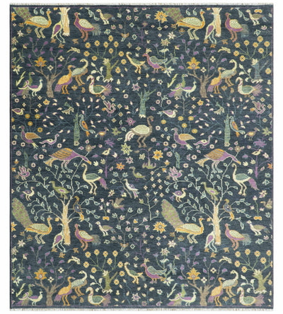Custom Made The Jungle Life Peacock on tree Rug Hand Knotted Blue and Green Wool Rug - The Rug Decor
