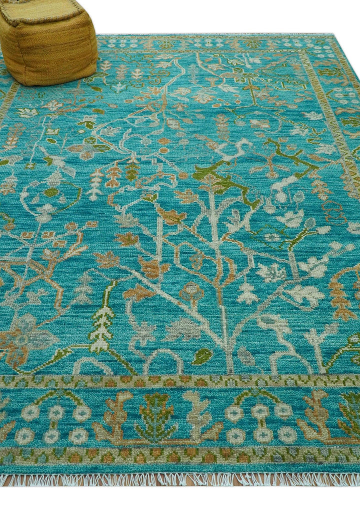 Custom Made The Plants and Roots Blue Hand Knotted Traditional Wool Area Rug - The Rug Decor