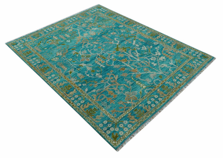 Custom Made The Plants and Roots Blue Hand Knotted Traditional Wool Area Rug - The Rug Decor