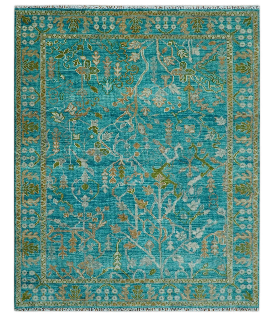 Custom Made The Plants and Roots Blue Hand Knotted Traditional Wool Area Rug - The Rug Decor