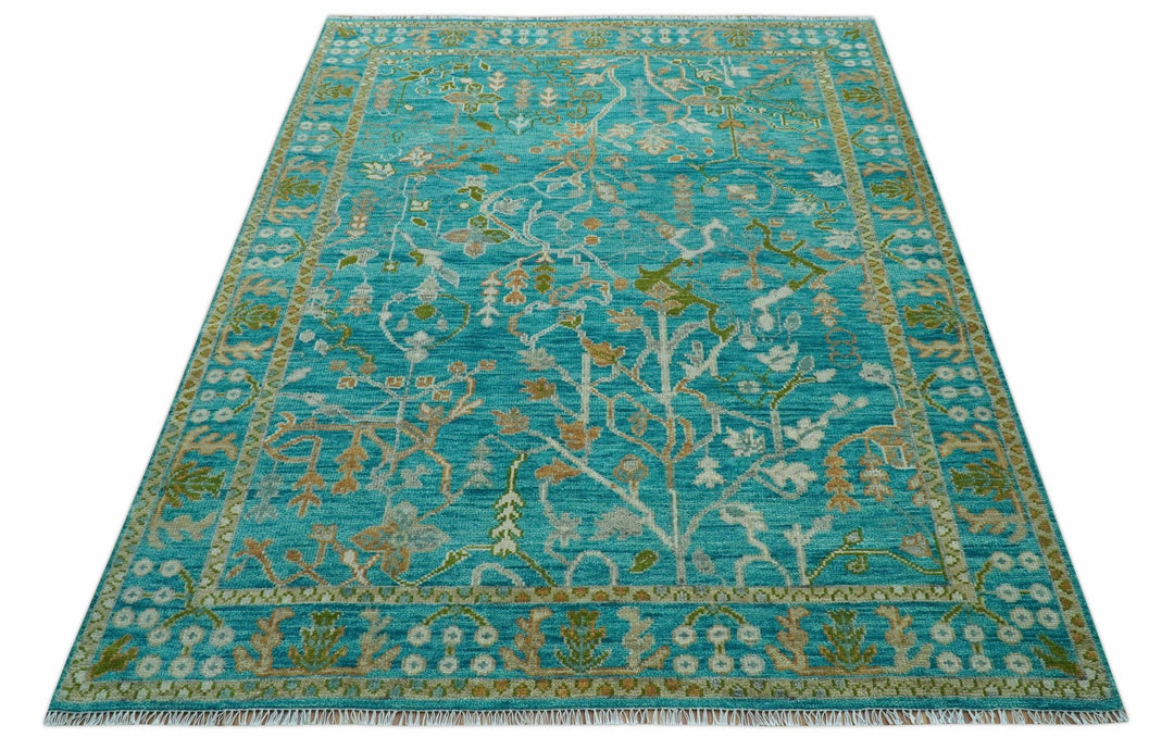 Custom Made The Plants and Roots Blue Hand Knotted Traditional Wool Area Rug - The Rug Decor