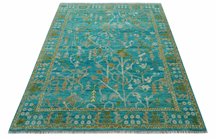 Custom Made The Plants and Roots Blue Hand Knotted Traditional Wool Area Rug - The Rug Decor