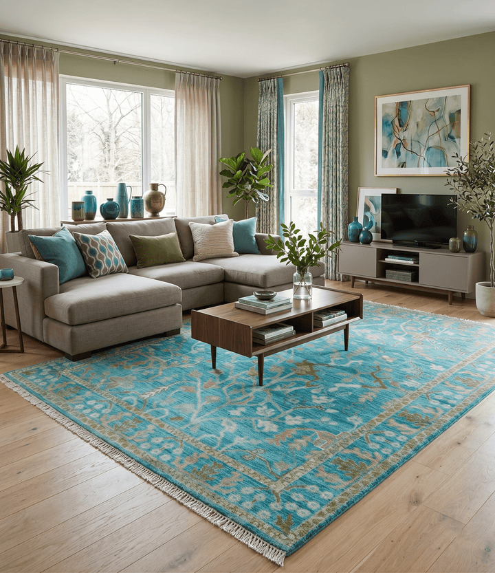Custom Made The Plants and Roots Blue Hand Knotted Traditional Wool Area Rug - The Rug Decor