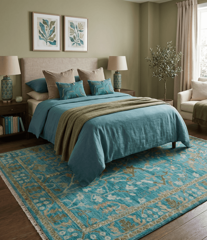 Custom Made The Plants and Roots Blue Hand Knotted Traditional Wool Area Rug - The Rug Decor