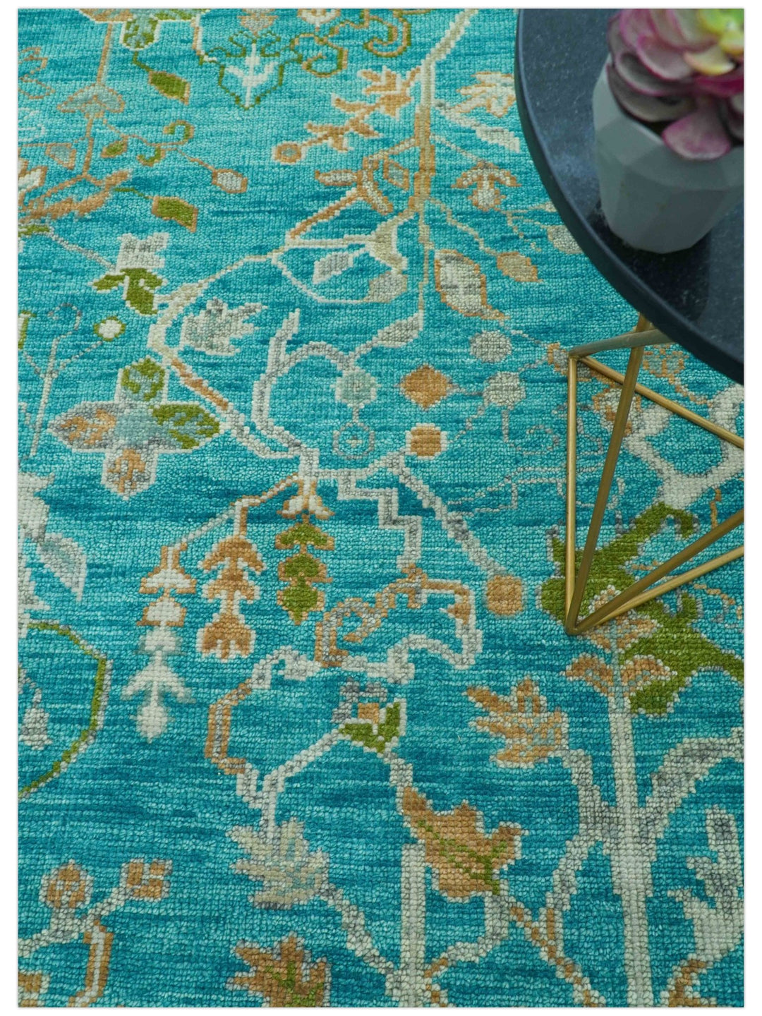 Custom Made The Plants and Roots Blue Hand Knotted Traditional Wool Area Rug - The Rug Decor