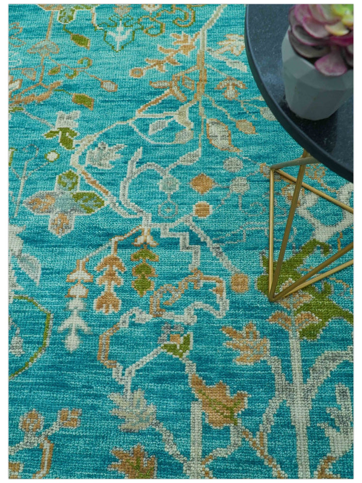 Custom Made The Plants and Roots Blue Hand Knotted Traditional Wool Area Rug - The Rug Decor
