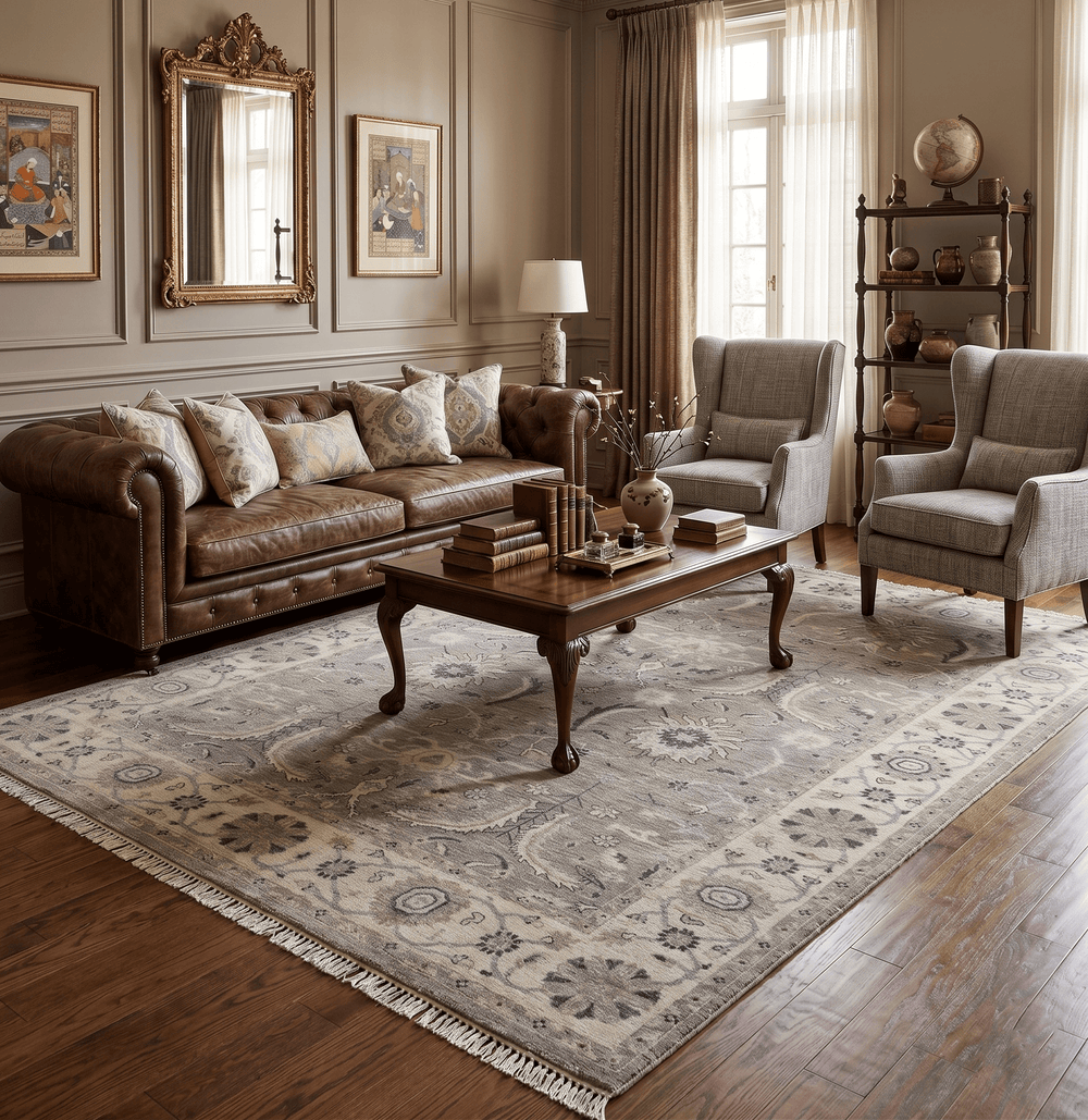 Custom Made Traditional Antique Distressed Gray and Beige Hand Knotted Wool Area Rug - The Rug Decor