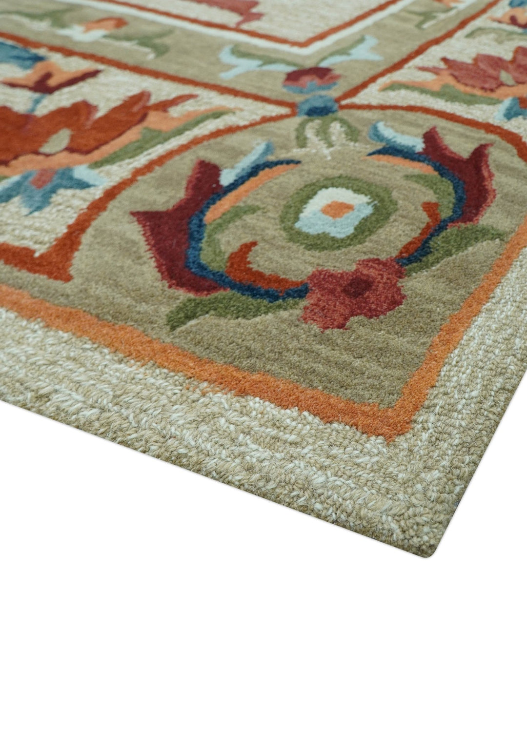 Custom Made Traditional Aubusson Design Beige And Brown Hand Tufted Wool Area Rug - The Rug Decor