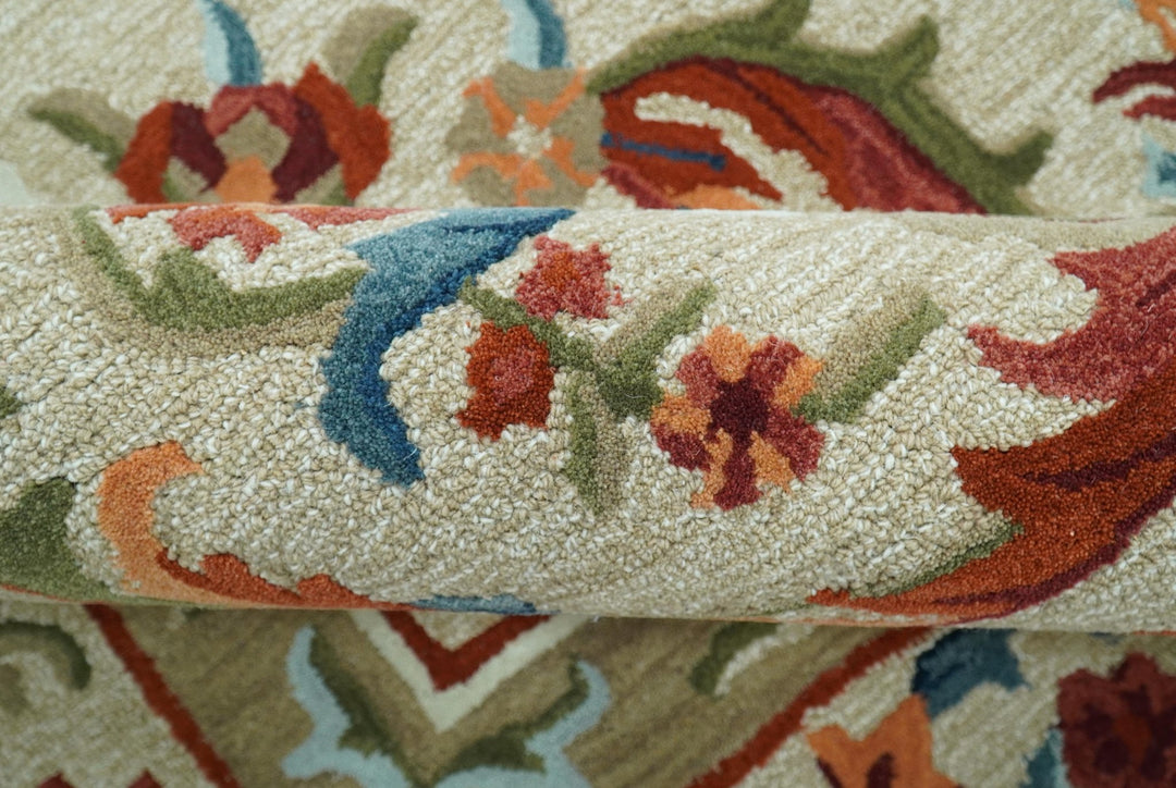 Custom Made Traditional Aubusson Design Beige And Brown Hand Tufted Wool Area Rug - The Rug Decor